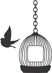 Bird flying from open birdcage with transparent background. Symbol of freedom. Message to let birds free in natural atmosphere. PNG image for birds breeding and feed theme poster and banner. 