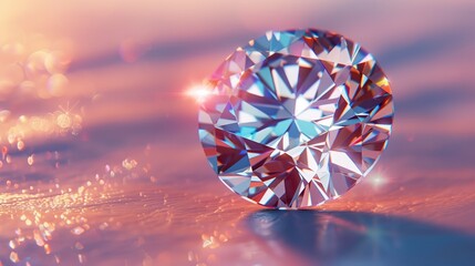 Fototapeta premium Brilliant Diamond Sparkling Under Soft Sunset Glow on Luminous Surface