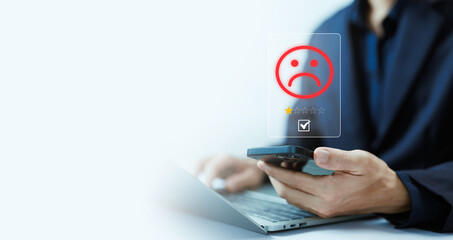bad review icon dissatisfied, low quality, and unhappy. concept of review rating 1 star. experience negative of customers in service. feedback and opinions complaints from the client 