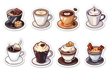 Obraz premium Assorted cute coffee cup characters on a sticker sheet