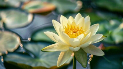 Delicate White Water Lily Blooming in a Pond
