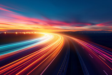 夜明け前のハイウェイ。流れる光跡。