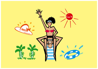 夏のビーチとカップル