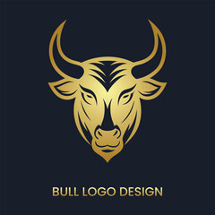 Real estate logo bull and home golden color Minimal Gold and black Logo, Golden black background, 	
multipurposes golden logo