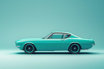 Classic vintage american muscle car posing on turquoise background