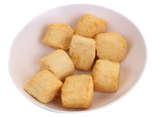 Fish tofu in white bowl