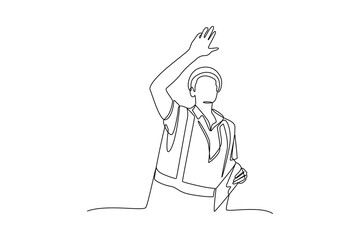 Single continuous line drawing of young male architect is giving directions to his subordinates. Professional work job occupation. Minimalism concept one line draw graphic design vector illustration