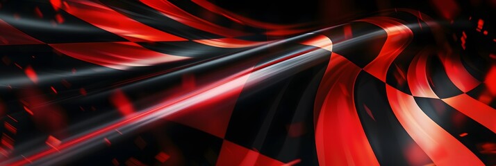 red rays symmetric futuristic burst laser abstract cool speed pattern with black background banner. Red and black checkered flag on a black background. Suitable for sports events or racing themes