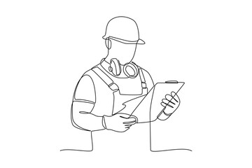 Single continuous line drawing of an architect is checking the suitability of the design to the actual work. Professional work job occupation. Minimalism concept one line draw graphic design vector il