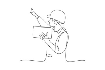 Single continuous line drawing of civil workers are giving directions. Professional work job occupation. Minimalism concept one line draw graphic design vector illustration