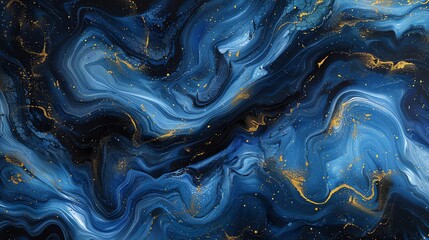 Obraz premium Abstract Blue and Gold Swirls in Elegant Fluid Art Painting