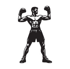 A boxer stand with pose silhouette illustration