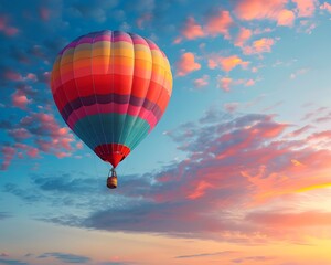 Obraz premium Vibrant Air Balloon Soaring into the Breathtaking Sky at Dawn Embracing New Beginnings with Awe and
