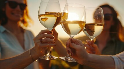 Toasting With Wine at Sunset