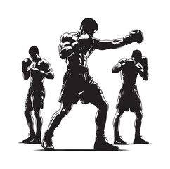 A boxer stand with pose silhouette illustration