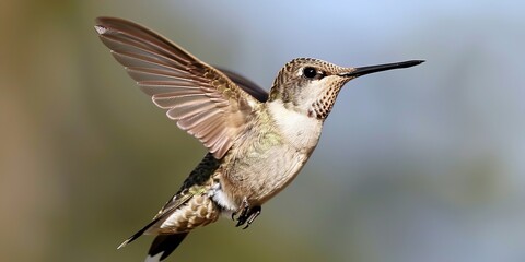 Fototapeta premium A hummingbird is a small bird that can hover in mid-air and fly backward.