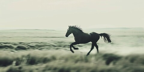 Fototapeta premium A wild horse runs free on the open plains.