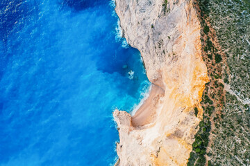Zakynthos, Greece. Navagio Beach with sjipwreck in Ionian Sea. Beautiful views of azure sea water and nature with cliffs cave. Boat trip