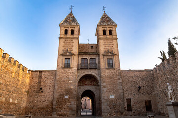 View of the Puerta Nueva de Bisagra from the 16th century. Toledo, Castile la Mancha, Spain.