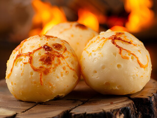 Pao de queijo PSD on a white background,
Brazilian snack, traditional cheese bread from Minas Gerais
