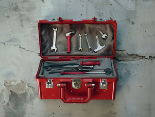 There is a red tool case with tools,
Toolbox Work Tool Repairing Home Improvement