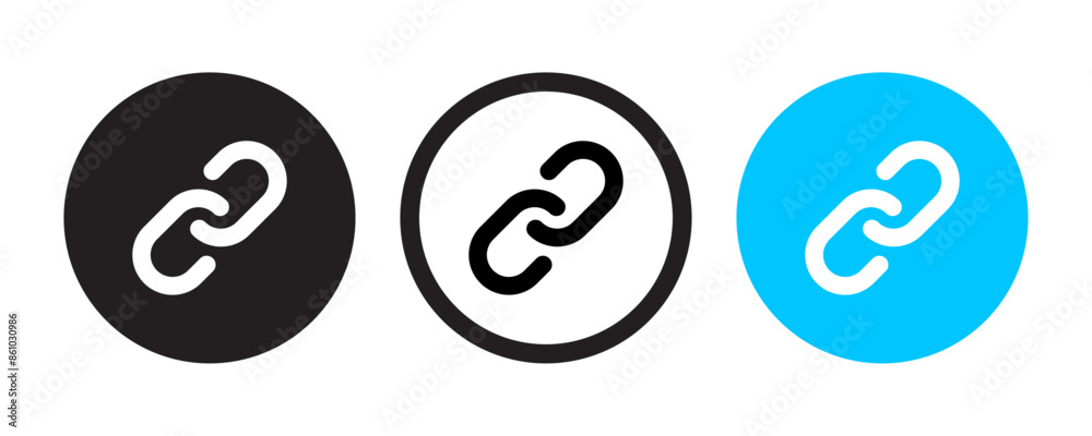 Wall mural link or synchronize icon set in simple and stroke style in circle with black and blue color. chain, 