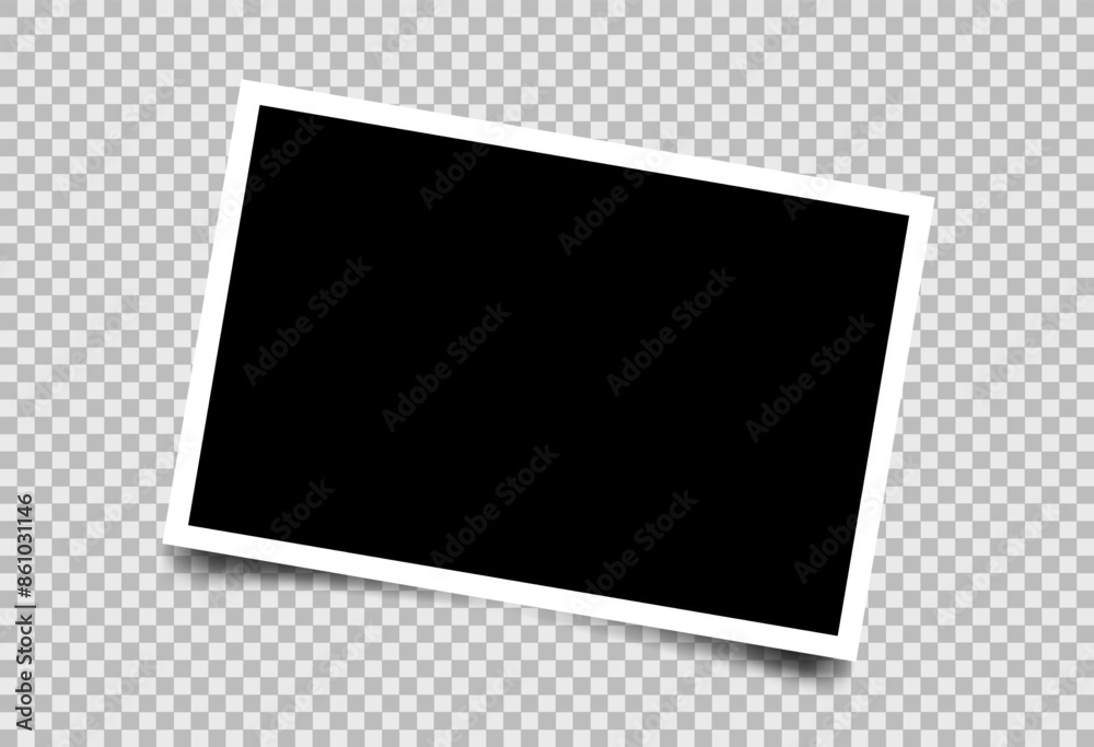 Poster Retro photo frame with transparent shadow on background. Vector photo frame template.