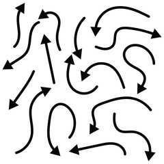 Hand drawn arrow mark icons. Doddle arrow set. Collection of hand drawn arrows. simple arrows isolated on white background. Arrow mark icons. Arrow paint design element. Vector illustration in eps 10.