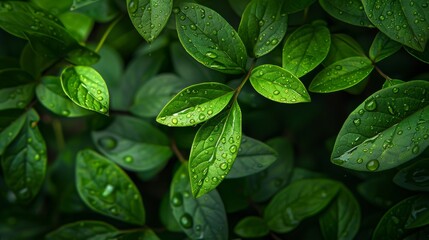 Green Leaves on Black Background