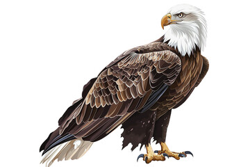 Obraz premium High-quality illustration of a majestic bald eagle, showcasing detailed feathers and sharp features, perfect for wildlife-related uses.
