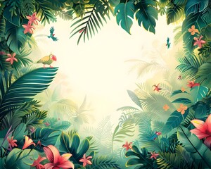 Vibrant Jungle Scene with Playful Monkeys and Colorful Birds Perfect for Adventure and Concepts