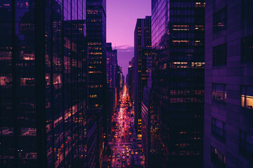 New york city skyline showing traffic jam at sunset