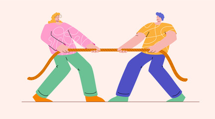 Tug of war competition illustration for teamwork, business vector