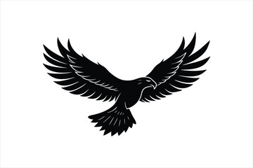 a majestic linocut eagle soaring through the sky. silhouette black vector art illustration