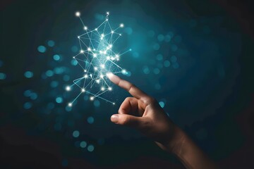 network connection design with a glowing hand on a dark blue background digital composite futuristic technology and innovation concept