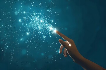 glowing hand with a network connection design on a dark blue background digital composite futuristic technology and innovation concept