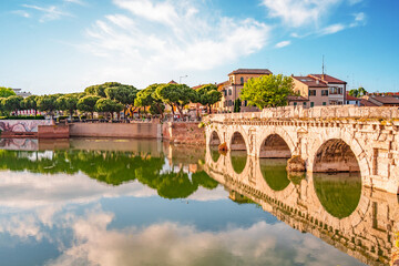 Bridge of Tiberius, Ponte di Tiberio in Rimini, Italy.