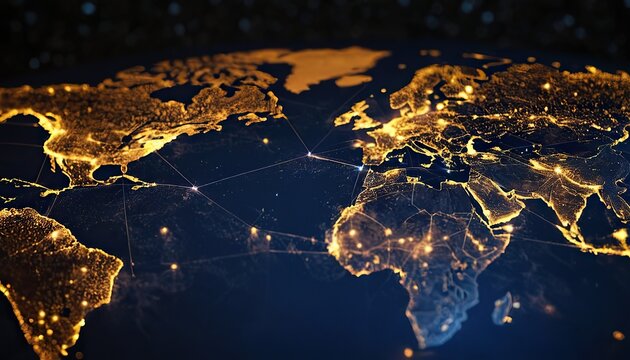 global density map in slack blue tone for technology concepts and network coverage