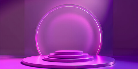 Obraz premium Purple blue pink room with podium for your product showcase luxury purple blue pink background 3d 