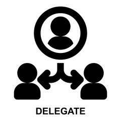 delegate, delegation, delegating, team leader, manager, supervise solid glyph icon