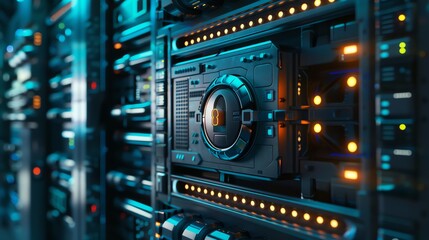Naklejka premium wallpaper of database data center security room networking , technology, computer, light, concept, digital, design, data, business, internet, space, information, network, illustration networking