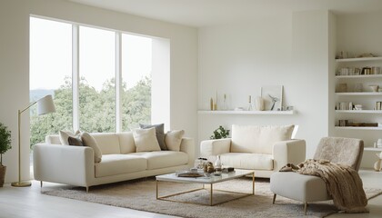 contemporary living room with open concept view through to dining room kitchen and a marble