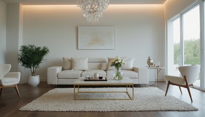 Fototapeta premium Bohemian living room interior - 3d render white room