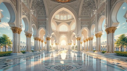 Obraz premium AI-Rendered Mosque Relief Wallpaper: 3D Wall Art