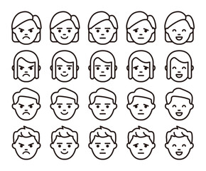 男女表情パターンアイコン　ベクター素材（パス編集可能）