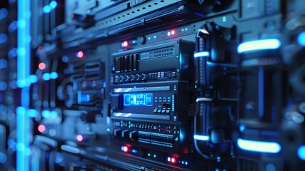 Fototapeta premium wallpaper of database data center security room networking , technology, computer, light, concept, digital, design, data, business, internet, space, information, network, illustration networking