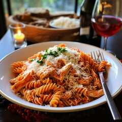 Rotini with Chicken and Roasted Red Pepper Sauce