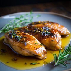 Sous-Vide Chicken with Lemon Verbena and Caramelized Honey