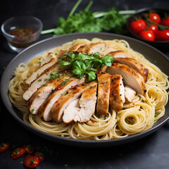 Spaghetti Aglio e Olio with Grilled Chicken