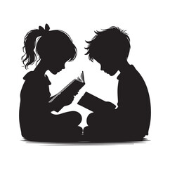 boy and girl reading book vector silhouette